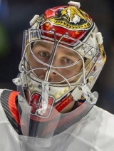 Mads Sogaard na MS v hokeji 2026